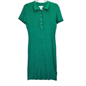 House of Harlow 1960 Ribbed Knit Polo Shirt Dress Green Short‎ Sleeve Bodycon
